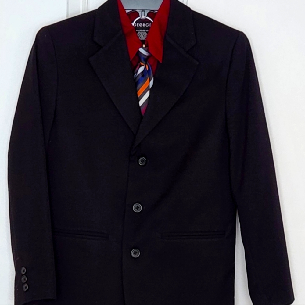 Boys Formal wear 4 piece Black Jacket set with Dark red contrast shirt